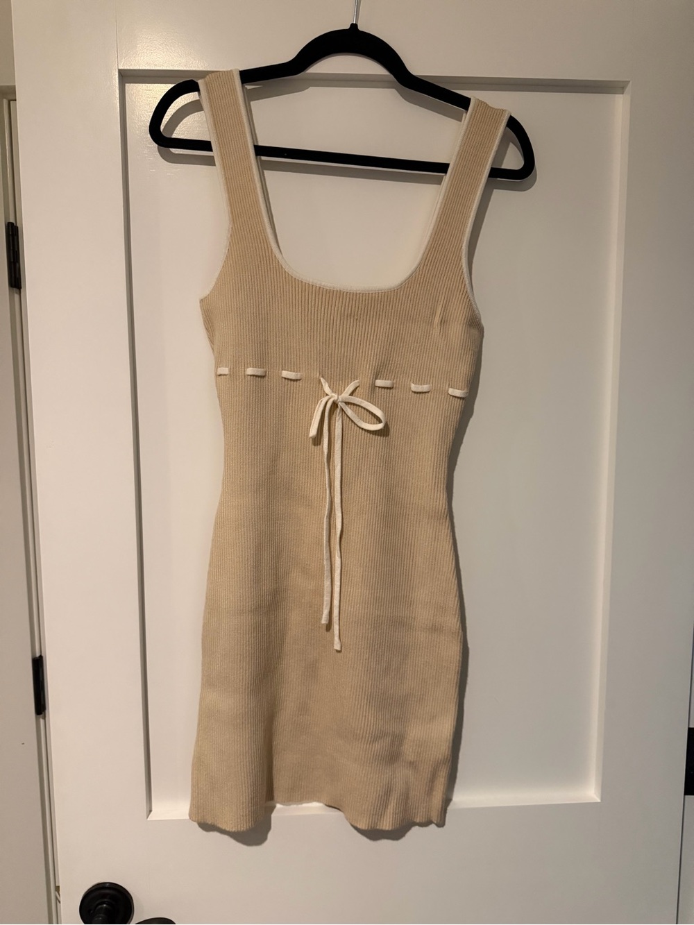 Le Lis Knit Tie-Waist Tank Dress in Beige